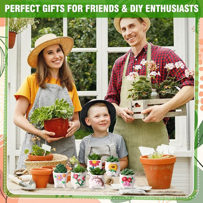 Leitee 18 Pcs Paint Your Own Ceramic Pot Bulk 3.1 in, Ready to Paint Small Pot Mini Succulent Planters Pottery Painting for Summer Classroom Craft Gift DIY Art Activity (Romantic Flowers)