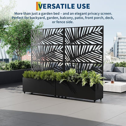 GarveeLife Metal Planter Box with Trellis and Wheels, 71"x47"x16" Raised Garden Bed for Climbing Plants, Vegetables, Vines, Privacy Planters for Patio with Drainage Holes, 15.7" Deep Planting Bed