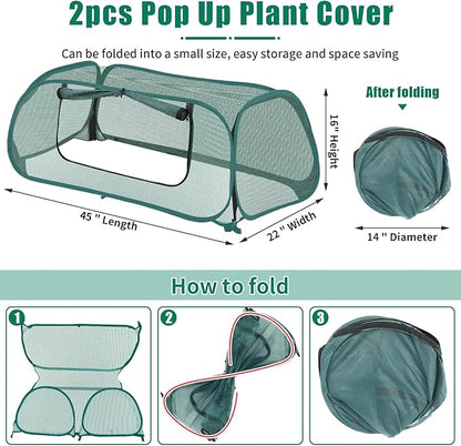 ANGAR 2Pack Garden Covers for Raised Beds, Pop Up Mesh Plant Covers for Outdoors, 30% Sunblock Plant Shade Tent, Crop Cage for Seedlings Vegetable Against Birds, Animals, with 8 Stakes (45"X22"X16")