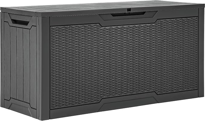 YITAHOME 80 Gallon Resin Deck Box | Weather Resistant Outdoor Rattan Storage Box, Lockable Indoor Outdoor Storage for Supplies and Essentials, Dark Gray