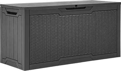YITAHOME 80 Gallon Resin Deck Box | Weather Resistant Outdoor Rattan Storage Box, Lockable Indoor Outdoor Storage for Supplies and Essentials, Dark Gray