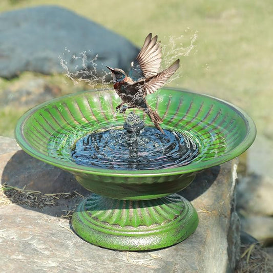 12.3" Solar Bird Bath Bowl,Cast Iron Pedestal Bird Bath with Solar Fountain | Solar Fountains for Bird Bath,Metal Bird Bath Bubbler for Garden, Patio & Yard.