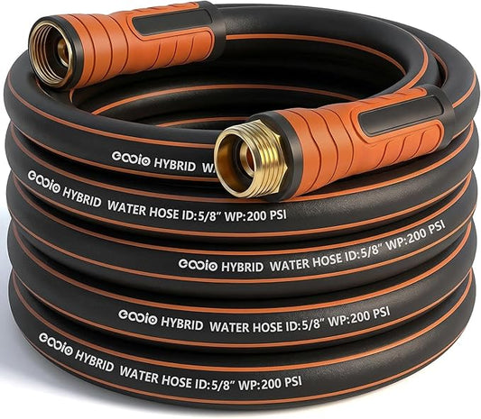 Garden Hose 25 ft x 5/8", Heavy Duty Water Hose, Flexible and Durable, Kink Resistant Lightweight Hybrid Hose, Leakproof Yard Hose with Male to Female Fittings