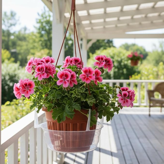 Curtis Wagner Plastics Hanging Basket Drip Pans (5-Pack) | Clear, Round (Diameter = Base 7.37", Top 10", Depth 3.7") Hanging Plant Tray Saucer with Built-in Hooks & Water Catcher for Indoor & Outdoor