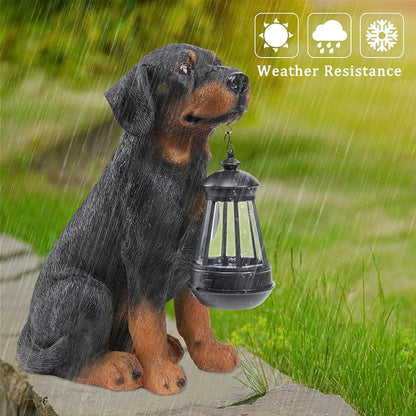 Garden Dog Statues Outdoor Decor, 13" Solar Powered LED Lights Outdoor Statue Garden Decorations Rottweiler Figurine for Patio, Lawn, Yard Decor, Housewarming Garden