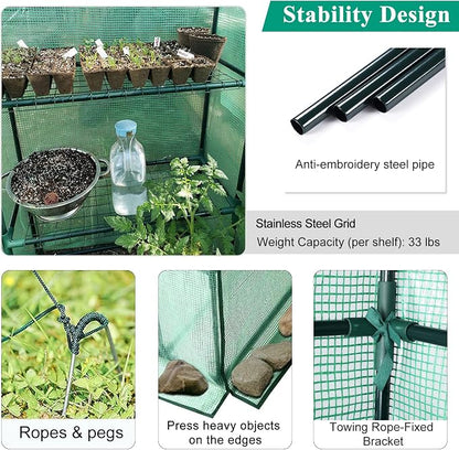 Small Greenhouse for Outdoors,56 x 30 x 76''Mini Walk in Greenhouse, Portable Greenhouse with Roll-up Zipper Entry Door and Anchors for Stability