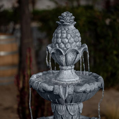 XBrand 58.3" 3-Tier Outdoor Freestanding Water Fountain - Classic Leaf Design, Light Gray Resin, Large Bird Bath with Pump - Ideal for Yard, Lawn and Garden, Porch Décor