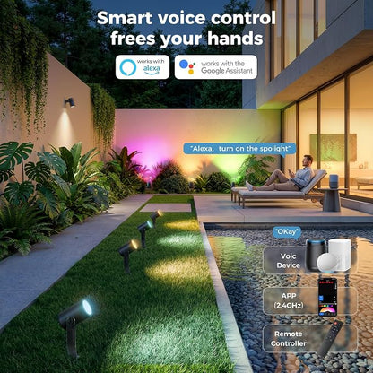 CDN Smart Landscape Spotlights, 4 Pack RGBCW Outdoor Lights, IP65 Waterproof & Dimmable, Compatible with Alexa/Google Assistant, for Garden Yard Pathway Decor