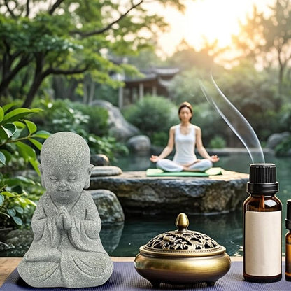 Meditating Buddha Statue Figurine | Zen Decor Sandstone Small Garden Monk Sculpture Indoor/Outdoor Decor for Home