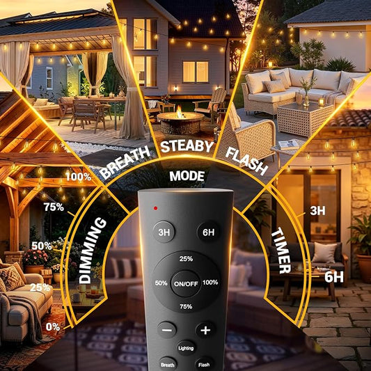 100FT Outdoor String Lights with Remote, Waterproof Patio Lights with 35+1 Shatterproof LED Bulbs,Dimmable Hanging Decor for Backyard Garden Porch Bistro, Timer & 3 Modes,2700K Warm White