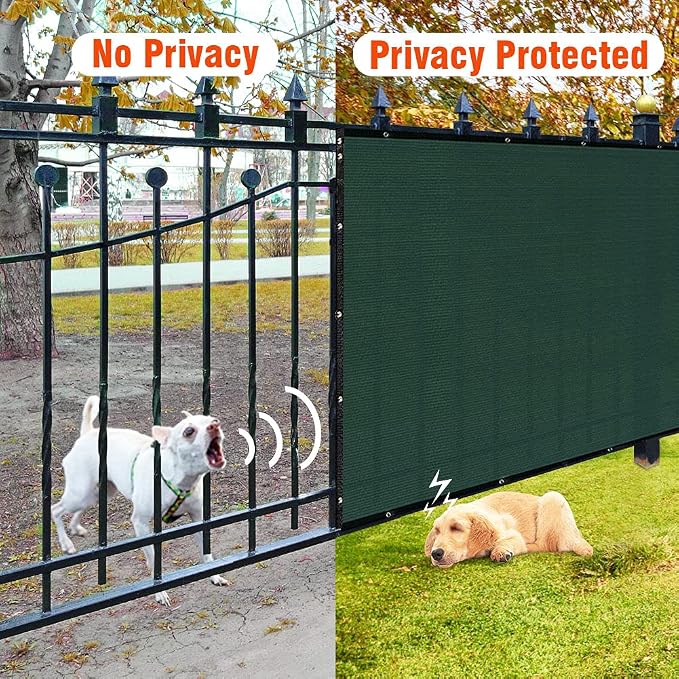 iCover 8x50ft Privacy Screen Fence, Outdoor Fencing Panels, Garden Windscreen Mesh Shade Sail Net Barrier, Include Reinforced Bindings and Brass Grommets Cable Zip Ties, Green