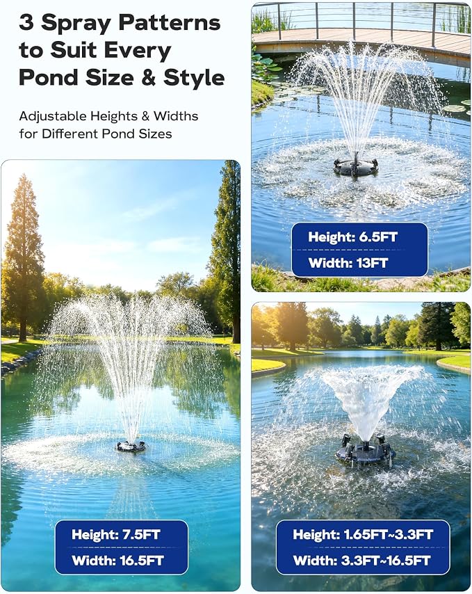 Antfraer Floating Pond Fountain with RGB LED Lights, 1200GPH Pond Fountain for Large Ponds, Remote Control Pond Aerator with 3 Spray Patterns for Water Gardens, Fish Pool & Lakes, 18 Inch Float