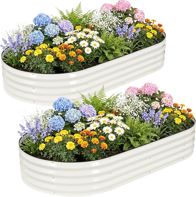 2 Pack Raised Garden Bed 6x3x1ft, Planter Raised Beds for Gardening, Vegetables, Flowers, Large Metal Raised Beds, Tool-Free Design- White