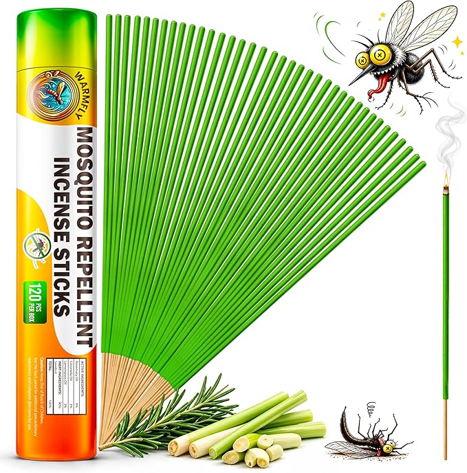 Mosquito Repellent Outdoor Patio (120 PCS), Plant-Based Incense Sticks with Rosemary, Lemongrass & Citronella for Camping Essentials, Hiking, Yard