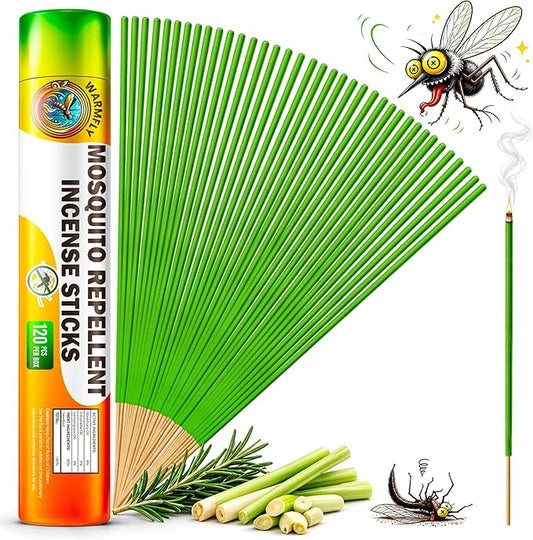 Mosquito Repellent Outdoor Patio (120 PCS), Plant-Based Incense Sticks with Rosemary, Lemongrass & Citronella for Camping Essentials, Hiking, Yard