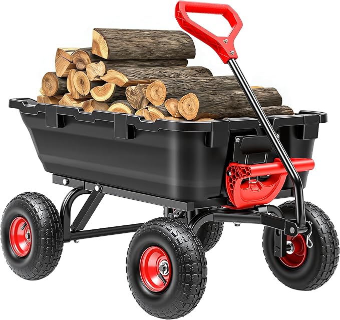Garden Dump Cart Wagon 900 Lbs, Heavy Duty Yard Wheelbarrow | Upgrade 10" All Terrain Pneumatic Tires,DIY Expansion over 900LBS Capacity, Durable Steel Frame, Ideal for Yard, Farm, Garden