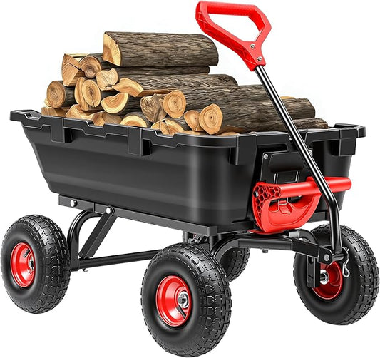 Garden Dump Cart Wagon 900 Lbs, Heavy Duty Yard Wheelbarrow | Upgrade 10" All Terrain Pneumatic Tires,DIY Expansion over 900LBS Capacity, Durable Steel Frame, Ideal for Yard, Farm, Garden