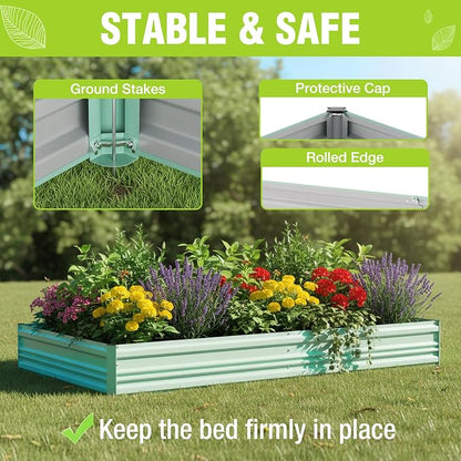 WORKPRO 2PK 7.5x4x1ft Outdoor Galvanized Raised Garden Bed, Rust-Resistant Planter Raised Beds for Vegetable, Flowers, Herbs, Light Green