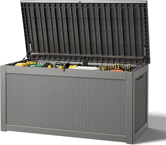 Outdoor Storage Box, Resin Deck Boxes Indoor and outdoor, Waterproof Storage Box Lockable Lid Grey,280 Gallon