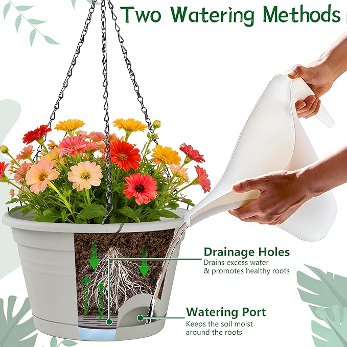 Nooulap 4 Pack Hanging Planters Outdoor, 10 Inch Hanging Plant Pot, Grey | Hanging Baskets for Plants, Outdoor Indoor Use, Place & Hanging Flowers Pots, with 40cm Chains, Home Garden Porch Decor