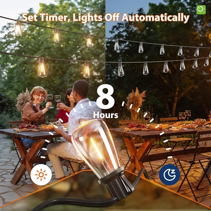 KYY 102FT(96+6) Solar String Lights Outdoor with USB Port Remote Control, LED Waterproof Solar Powered Patio with 32 Sockets, Heavy-Duty and UL Listed Porch Market Lights