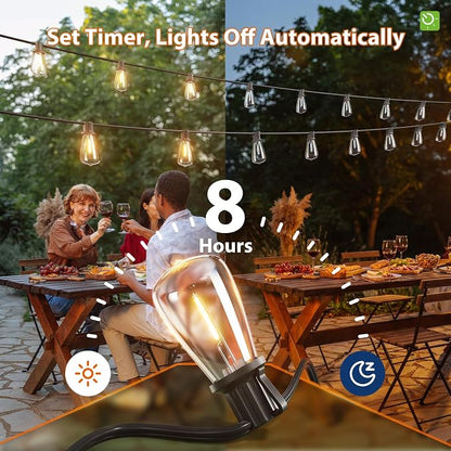 KYY 102FT(96+6) Solar String Lights Outdoor with USB Port Remote Control, LED Waterproof Solar Powered Patio with 32 Sockets, Heavy-Duty and UL Listed Porch Market Lights