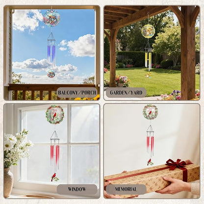 Cardinal Gifts Wind Chimes - Metal Windchimes with 3D Wind Spinner | Outdoors Garden Patio Lawn Yard Indoor Balcony Decor Home Art Hanging Birthday Gift for Women Men Mom Grandma Friends