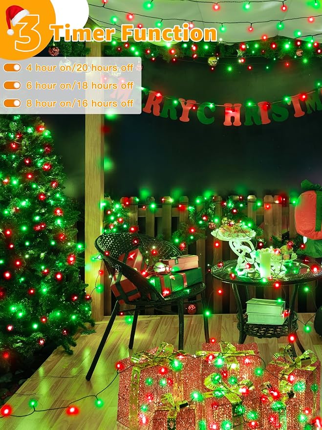 BrightChristmas 500 LED 164 FT Christmas Lights, Waterproof Outdoor String Lights with Remote and Timer, Christmas Tree Lights with 8 Modes Dimmable, Fairy Lights for Holiday Decor (Red and Green)