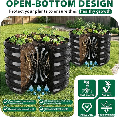 24" Diameter Round Raised Garden Bed - 17 Inch Tall, Heavy-Duty Galvanized Steel Planter Box with Wave-Shaped Panels for Vegetables, Herbs & Flowers (2, Black, 24 Inch Diameter)