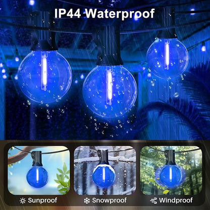 LAMPHOME LED Outdoor String Light, 26Feet Patio Lights with12+1Edison Shatterproof Bulbs(1Spare), UL Waterproof Outside Lights connectable Dimmable for Backyard Porch Decor,Blue