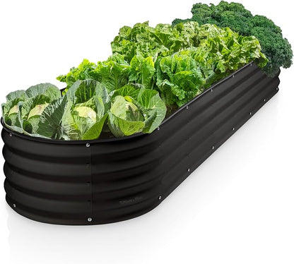 Plant & Plot Galvanized Raised Garden Beds Outdoor // 8×2×1 ft Planter Raised Beds for Gardening, Vegetables, Flowers // Large Metal Garden Box (Black) // Patented Tool-Free Design