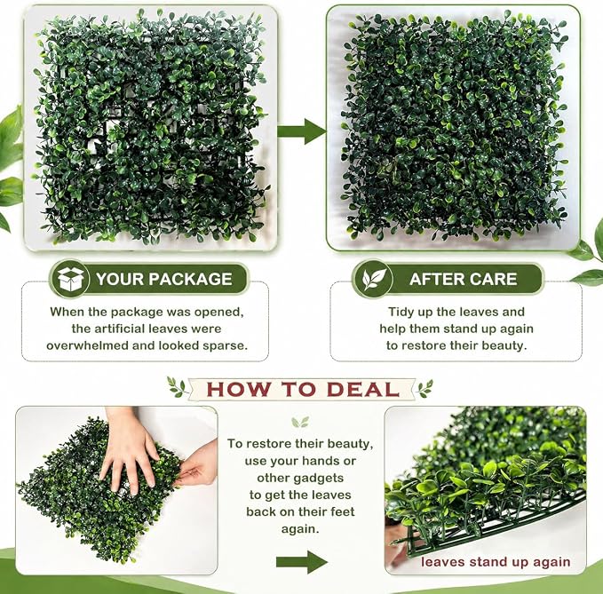 Bybeton Artificial Grass Wall Panel,10"x 10"(12Pcs) Boxwood Faux Green Wall Panels for Interior Wall, Backdrop Wall,Garden Wall and Indoor Outdoor Plant Wall Decor | 12pk Dense Grass Wall Panels. UV-Resistant. Easy DIY Snap-Lock. For Balcony, Fence, Ga...