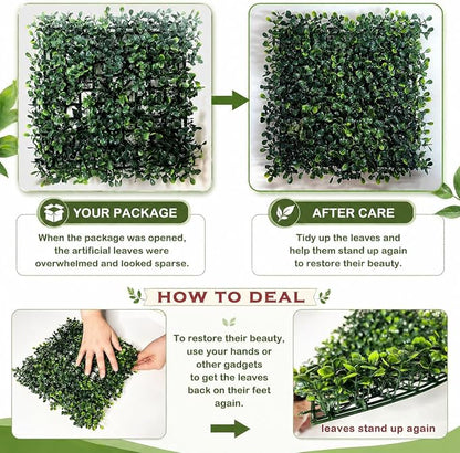 Bybeton Artificial Grass Wall Panel,10"x 10"(12Pcs) Boxwood Faux Green Wall Panels for Interior Wall, Backdrop Wall,Garden Wall and Indoor Outdoor Plant Wall Decor | 12pk Dense Grass Wall Panels. UV-Resistant. Easy DIY Snap-Lock. For Balcony, Fence, Ga...