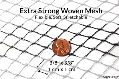 AlpineReach Koi Pond Netting Kit 28 x 30 ft Black Heavy Duty Woven Fine Mesh Net Cover for Leaves - Protects Koi Fish from Blue Heron Birds, Cats & Predators – Reusable & Stakes Included
