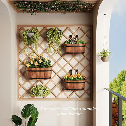 2PACK Cute Railing Planter Boxes Wood Hanging Flower Pots for Railing Fence Outdoor Balcony Planters for Wall Window Flower Box Hanging Bucket Pots Countryside plant Holder (Brown,2pcs,Small)