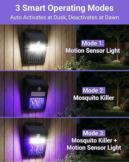 Solar Bug Zapper Outdoor - 2-in-1 Waterproof Cordless Mosquito Zapper with 3 Modes, Motion Sensor Light & UV Light, Rechargeable Mosquito Killer Lamp for Patio Yard Garden