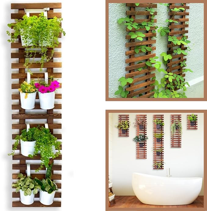 ShopLaLa Wall Planter for Climbing Plants Outdoor (150cm) Hanging Planters | Wooden Living Vertical Garden Outdoor Indoor Plant Stand Large Tall Long Ladder Vinyl Plant Hanger for Hanging Flower Pots