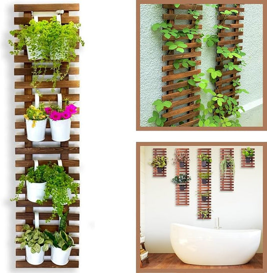 ShopLaLa Wall Planter for Climbing Plants Outdoor (150cm) Hanging Planters | Wooden Living Vertical Garden Outdoor Indoor Plant Stand Large Tall Long Ladder Vinyl Plant Hanger for Hanging Flower Pots