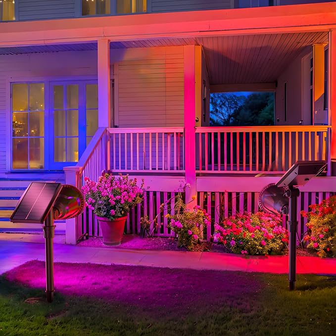 JSOT 2 Pack Christmas Solar Spotlights, RGB Solar Spot Light Outdoor Waterproof Color Changing Landscape Lighting with 9 Lighting Options Decor for Backyard Walkway Tree Lawn