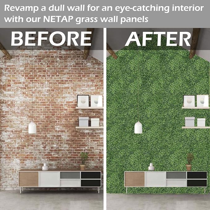 NETAP Grass Wall Panels Backdrop, 20"x 20"(6Pcs) Faux Boxwood Panels for Outdoor Indoor Green Wall Decor, Party Wedding Garden Fence Decorations
