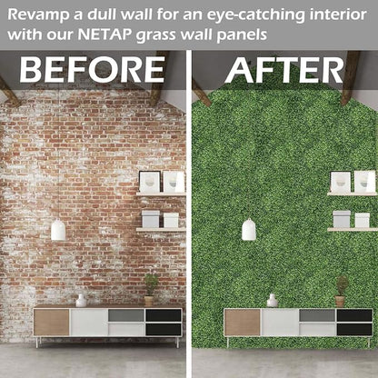 NETAP Grass Wall Panels Backdrop, 20"x 20"(6Pcs) Faux Boxwood Panels for Outdoor Indoor Green Wall Decor, Party Wedding Garden Fence Decorations