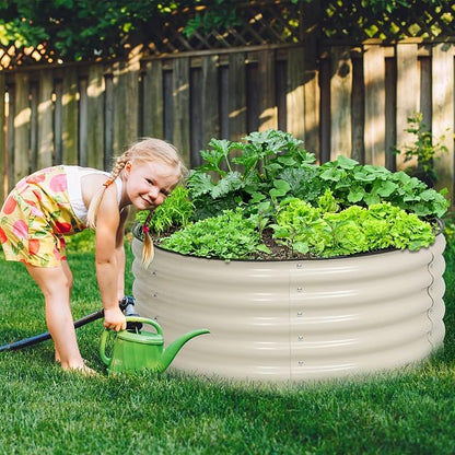 Aoodor 17" Tall 42" Metal Raised Garden Bed, Outdoor Planter Box and Raised Garden Kit for Vegetables, Flowers, Tomatoes Carrots and Herbs, Beige