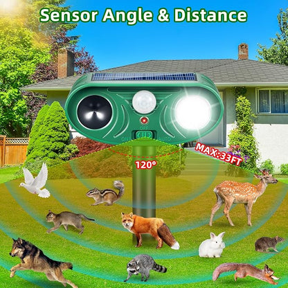 Solar Animal Repeller Outdoor 4 Pack, Motion Activated Deer Deterrent | Motion Activated Cat Repellent with LED Strobe Light Repeller Keep Squirrel Raccoon Skunk Rabbit Away from Yard Garden Farm