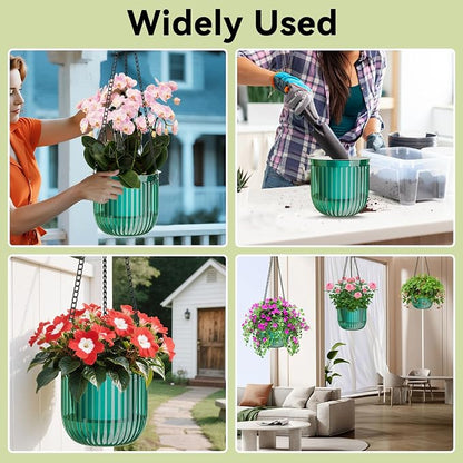 ZeeDix 3 Pack-6.5 Inch Hanging Planters for Indoor Plants, Self Watering Hanging Plant Pots with 3 Hooks and Drainage for Home, Wall, Window Decor Outdoor Use (Green, 6.5 inch)