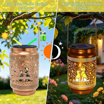 Dog Solar Lanterns Outdoor Waterproof Solar Garden Decor, Birthday Gifts for Women Mom Grandma, Metal Hanging Lights with Shepherd Hook for Outside Yard Patio Pathway Backyard Porch