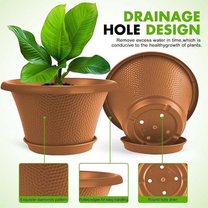 Quarut 12 Inch Pots for Plants,4 Pack Large Flower Pots with Saucer | Modern Planters for Indoor Outdoor Plants,Decorative Resin Garden Pots with Drainage Holes(Orange)