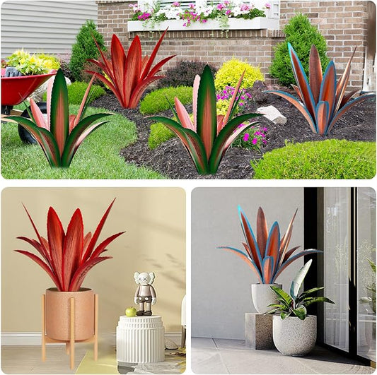 TOMBABY Enlarge Thickened Wind Resistant Iron Agave Metal Plant Country Garden Sculpture Statue Outdoor Decoration Agave Metal Plant Courtyard Garden Lawn Ornament Gift (2, 12 Leaves Blue)