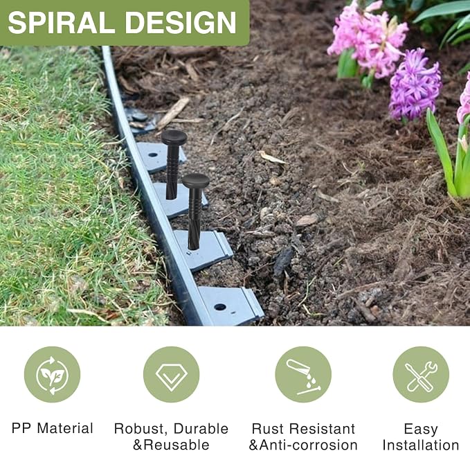 100Pack Plastic Landscape Edging Spikes, 8 Inch Spiral Landscape Anchoring Spikes，Landscape Spikes for Garden Lawn Yard, Paver Edging, Weed Barrier, Artificial Turf & More