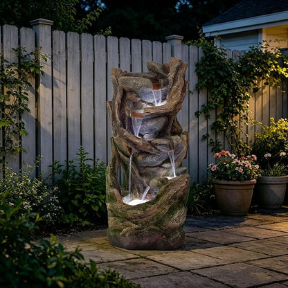 38.6" H Waterfall Fountains Outdoor, Large Garden Fountain with LED Lights, Floor Standing Cascading Water Fountains for Yard, Patio, Backyard, Porch Decor
