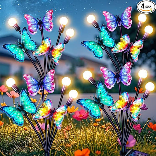 ZFNN Solar Butterfly Lights Outdoor Waterproof 4 Pack, Solar Firefly Garden Lights with Realistic Fluttering Butterfly Effect, Garden Decor for Yard Patio Lawn, Garden Gifts for Mom Women